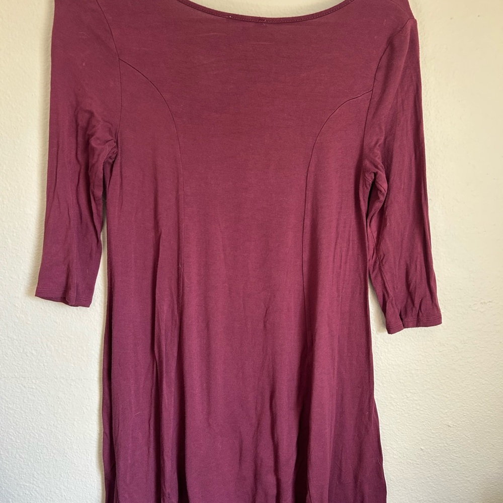 Elegant Maroon 3/4 Sleeve Dress